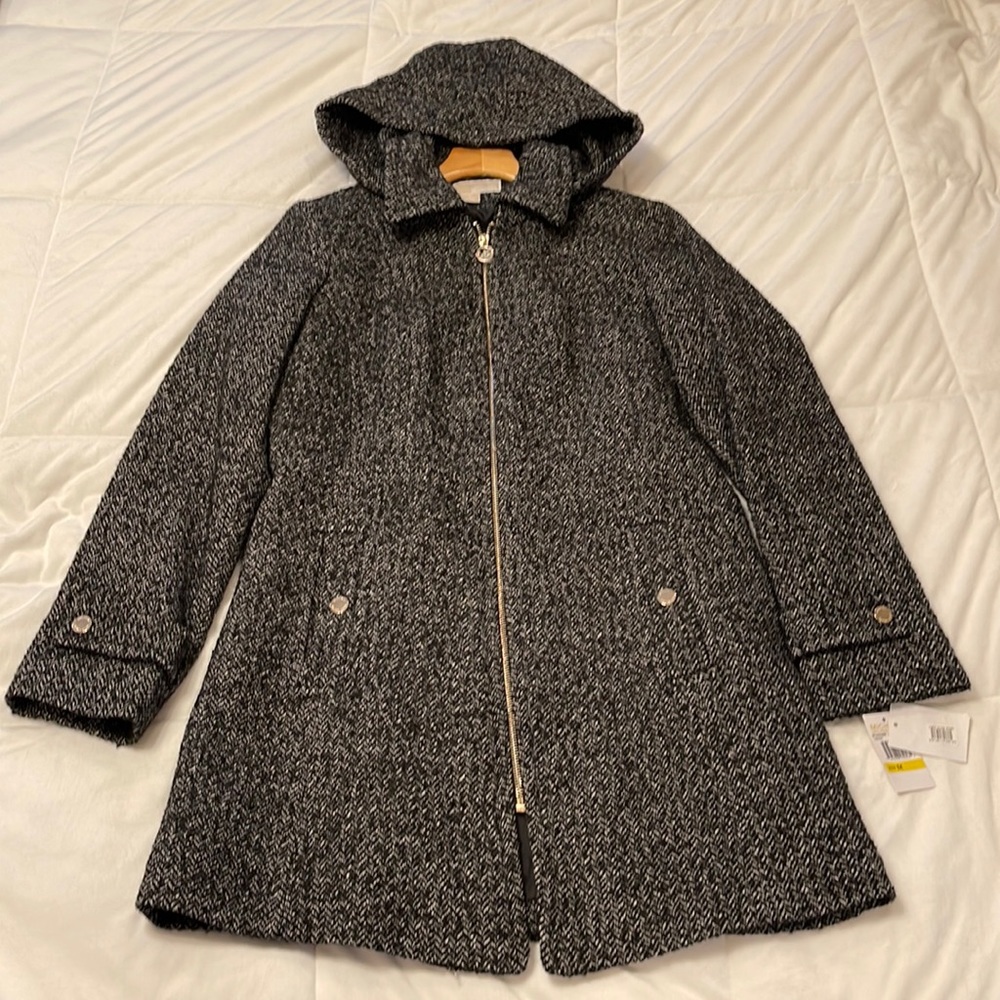 MICHAEL Michael Kors Black & White Hooded Pea Coat